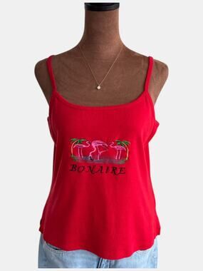 90s Vintage Island Expressions Bonaire Red Tank Top Embroidered Cami Y2K XXL